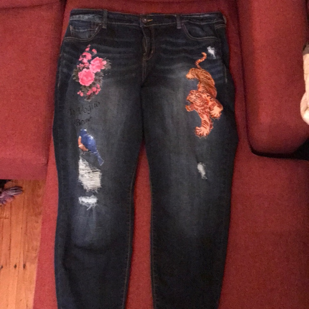 Torrid size 18R girlfriend jeans with tiger